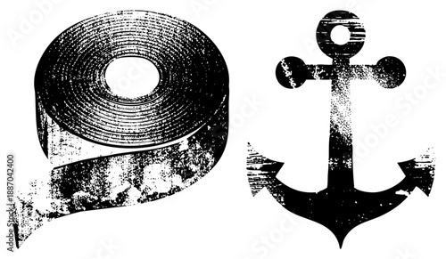 Vintage Nautical Anchor and Rope Spool Graphic Design