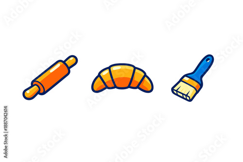 Crafting croissants with a rolling pin and brush in a simple kitchen setup during morning hours while preparing for breakfast