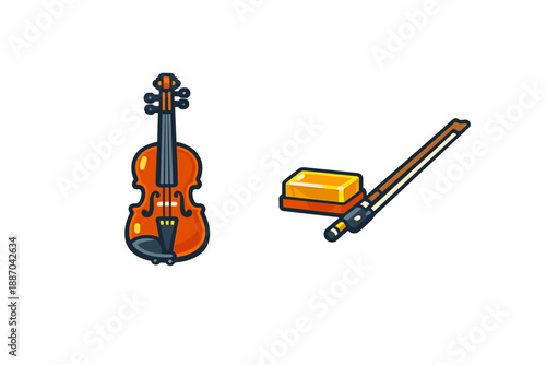Violin and bow with rosin on a clean background during a creative music session