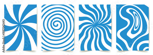 Psychedelic swirl spiral abstract Pattern sky blue. Groovy hypnotic vector backgrounds. Spooky halloween wavy circle texture. Vector blue twirl vortex design. Abstract retro optical illusion texture 