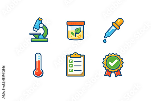 Science tools and symbols for research on plants and experiments in a lab setting during daytime