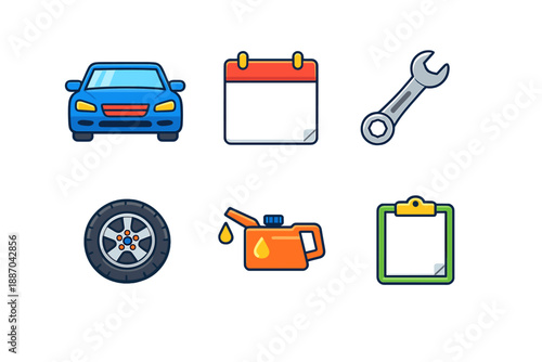 Car maintenance tools and symbols showing services needed over time