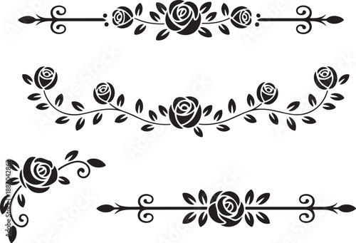 rose corner embellishment with single rose and swirling vines