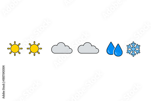 Weather symbols show sun, clouds, rain, and snow in clear visuals across different weather conditions throughout a day