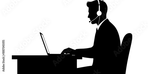 Remote Customer Service Agent Home Office Silhouette