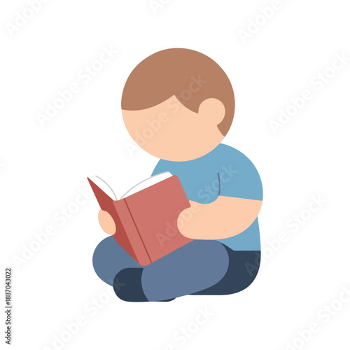Child Reading Book Simple Vector Illustration