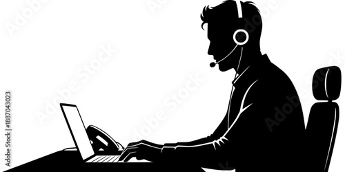 Remote Customer Service Agent Home Office Silhouette