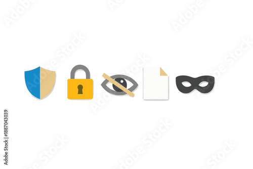Icons showing security concepts related to protection and privacy in a digital environment