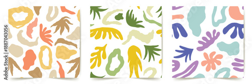 Brush drawn botanical organic shapes. Matisse abstract seamless pattern. Vector contemporary floral elements. Modern banner with green thick organic branches in Matisse style