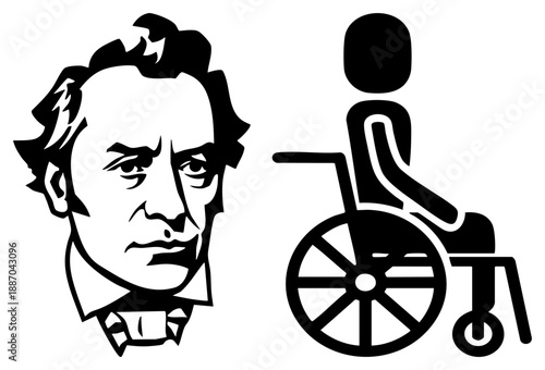 Ludwig van Beethoven Portrait with Accessibility Wheelchair Symbol