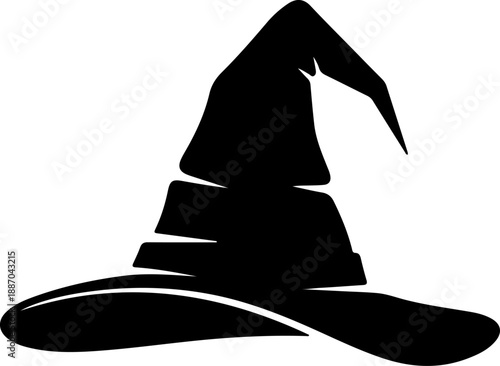 Classic pointed witch's hat silhouette vector illustration, perfect for Halloween costume designs, spooky decorations, and magical themed graphics