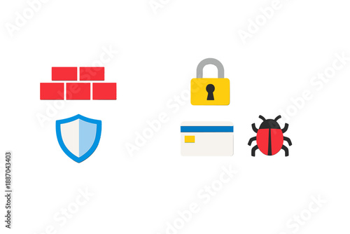 Icons representing internet security tools for protecting online information from threats and attacks during browsing sessions