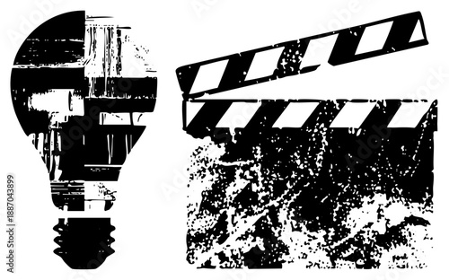 Vintage Film Clapperboard and Lightbulb Set for Creative Production
