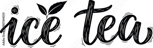 Ice Tea hand lettering typography design with leaf decoration for beverage branding cafe menus posters and packaging
