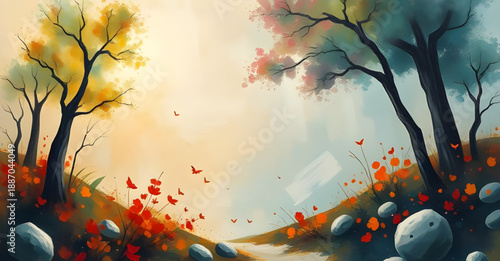 abstract, landscape, oil, painting, art, canvas, texture, brush, stroke, color, blend, vibrant, expressive, creative, modern, contemporary, scenic, nature, horizon, hills, mountains, valley, sky, clou