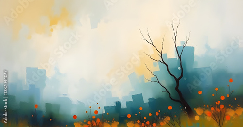 abstract, landscape, oil, painting, art, canvas, texture, brush, stroke, color, blend, vibrant, expressive, creative, modern, contemporary, scenic, nature, horizon, hills, mountains, valley, sky, clou