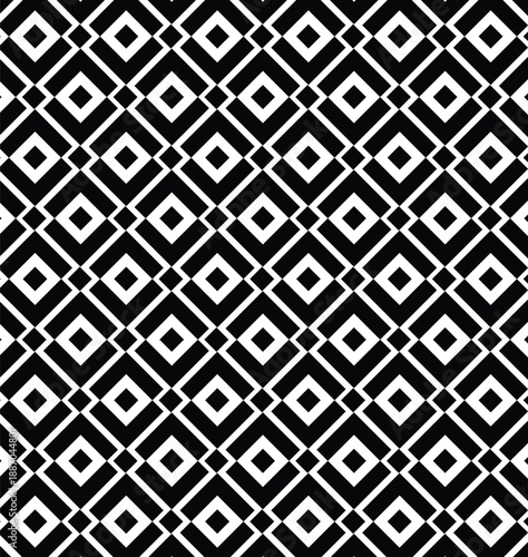 Black and white harlequin geometric seamless pattern with abstract diamond and square motif. Abstract checkerboard monochrome texture for backgrounds, wallpapers, textiles, packaging.