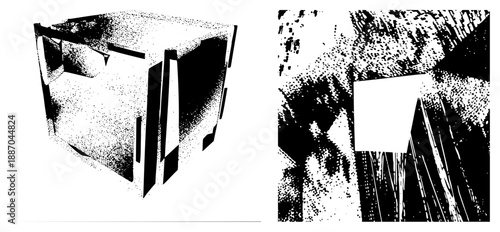 Abstract Geometric Cube Rendered in Halftone Dot