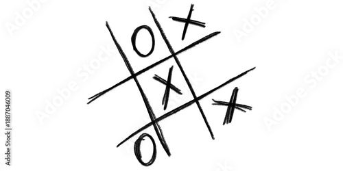 Hand-drawn tic-tac-toe grid featuring X and O marks, symbolizing strategy, competition, and quick thinking