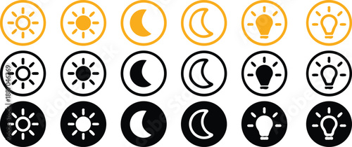 day night dark light modes screen yellow black icons set  button vector illustration design 
