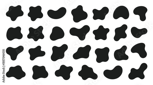 Collection of unique black abstract shapes on a clean white background for design and artistic purposes