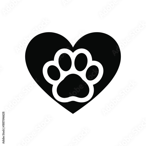 Paw print heart symbol love care animal pet friendship companion loyalty relationship concept