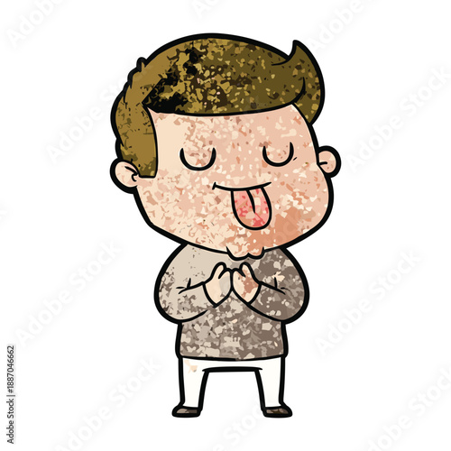 Cartoon man showing gratitude with hands together