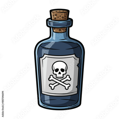 Poison bottle with skull and crossbones label