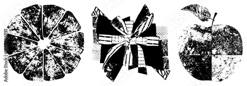 Vintage Halftone, Gift Bow, and Citrus Slice Vector