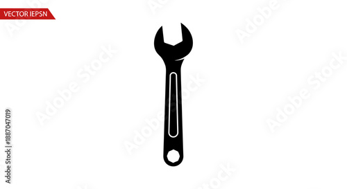 A black wrench with an open-end and adjustable spanner on a clean white background viewed from directly above