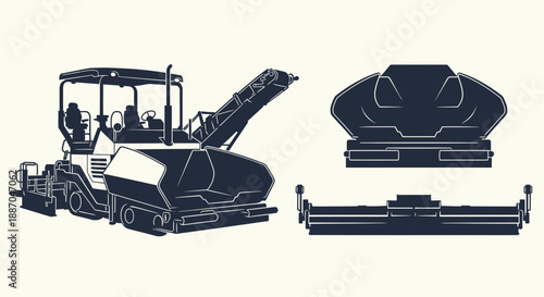 Road construction machinery and equipment components illustrated in vector format