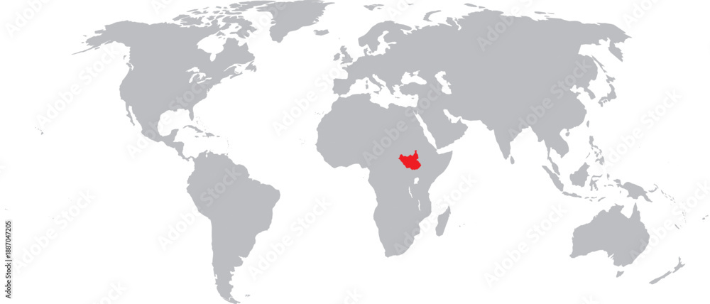 Fototapeta premium South Sudan Highlighted on World Map Vector Design
