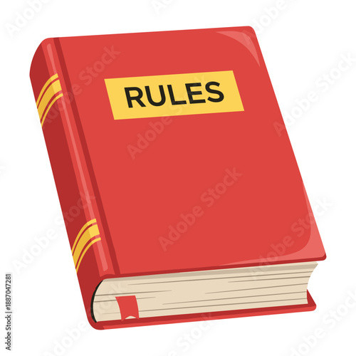 Red book with rules label on cover