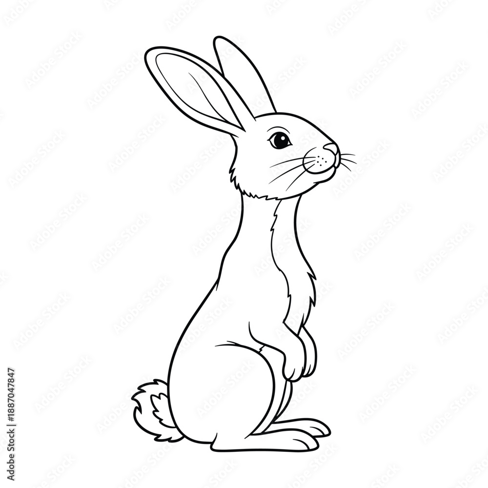 Obraz premium Cute cartoon rabbit sitting upright with big ears