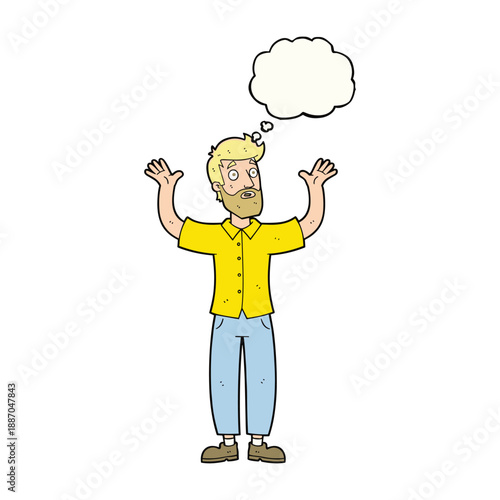 Man with thought bubble and confused expression