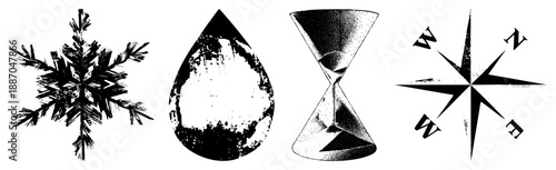 Four Symbolic Snowflake, Water Droplet, Hourglass, Compass Rose