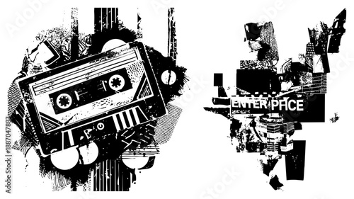Vintage Cassette Tape and Urban Graffiti Art Collage