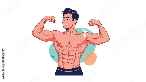 Bodybuilder showing off his strong muscular physique and flexing his biceps for fitness and bodybuilding concepts.