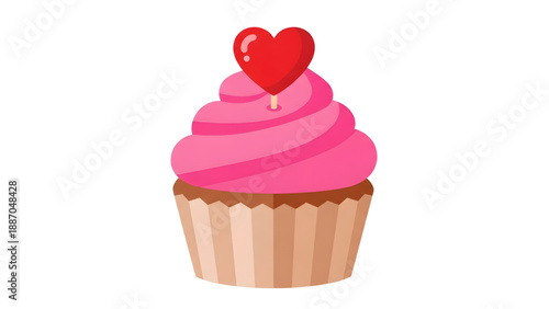 Delicious pink cupcake with heart decoration on top