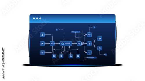 AI workflow automation artificial intelligence. ai agent network diagram dashboard flow process, data and automation system.