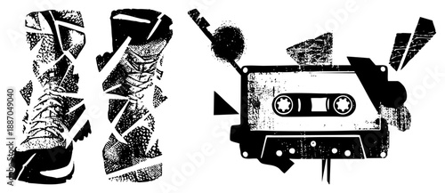 Vintage Cassette Tape and Sneaker Footwear Graphic