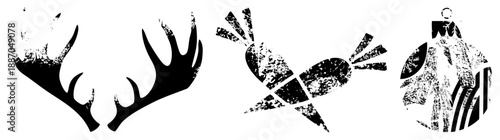 Stylized Holiday Deer Antlers, Wrapped Candy, and Ornament Vector Set