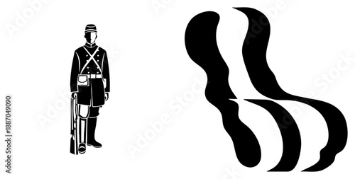 Silhouetted Soldier in Uniform with Abstract Smoke Plumes