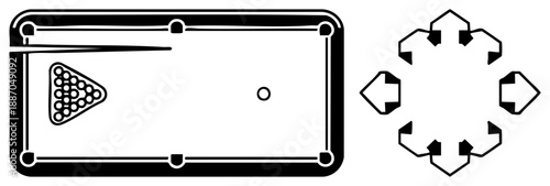 Pool Table with Triangle Rack and Arrow Directional Symbols