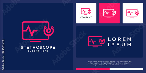 Stethoscope tech logo design template.