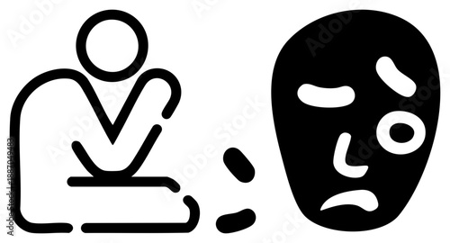 Person Wearing Sad Mask Symbolizing Emotional Masking or Mental Health