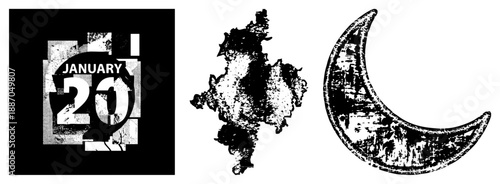 Vintage Grunge January 20 Date Stamp with Distressed Textures