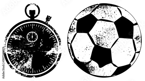 Vintage Stopwatch and Soccer Ball with Distressed Texture