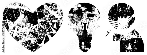 Broken Heart, Light Bulb, and Silhouette with Distressed Texture