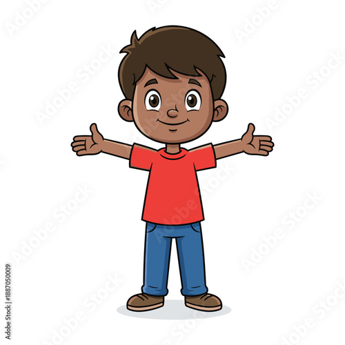 Happy cartoon boy with open arms